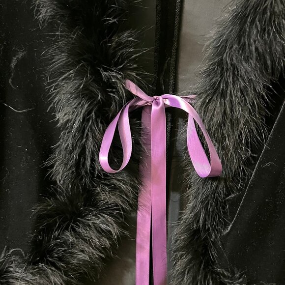 KM Collections by Milla Bell Velvet Feather Black Cardigan Sweater Bow XL - Picture 3 of 5